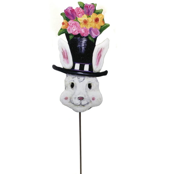 Easter Dapper Top Hat Rabbit Metal Flowers Garden Stake E21019