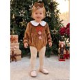 thumbnail image 4 of Cjfdfy Newborn Baby Girl Christmas Romper Gingerbread Man Velvet Long Sleeve Smocked Bubble Bodysuit And Headband Infant Cute My First Christmas Fall Winter Clothes 0-24M, 4 of 9