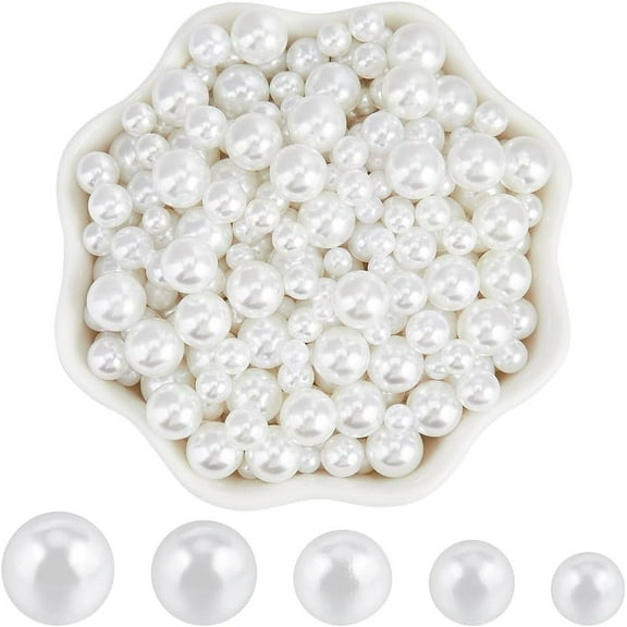 1 Set 1000Pcs 5 Sizes Faux Pearls Beads No Hole Pearl Beads ABS Imitation Acylic Artificial Plastic Round Vase Filler Beads for Table Scatter Wedding Birthday Party Home Decoration DIY Crafting