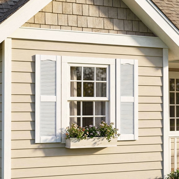 GVN Louver Shutters with Premium Board and Batten, Window Panel Shutters with Easy Mount for Farmhouse, Home Office, Living Room, Bedroom, White(14"*31")