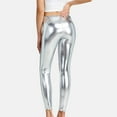 thumbnail image 4 of JWZUY Shiny Metallic High Waist Stretch Leggings Sparkly Clubwear Rave Trousers Silver XL, 4 of 6