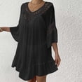 thumbnail image 2 of yillto Women's Cover up Dress V Neck 3/4 Sleeve Crochet Loose Beach Swimsuit Bikini Tshirt Dresses, 2 of 4