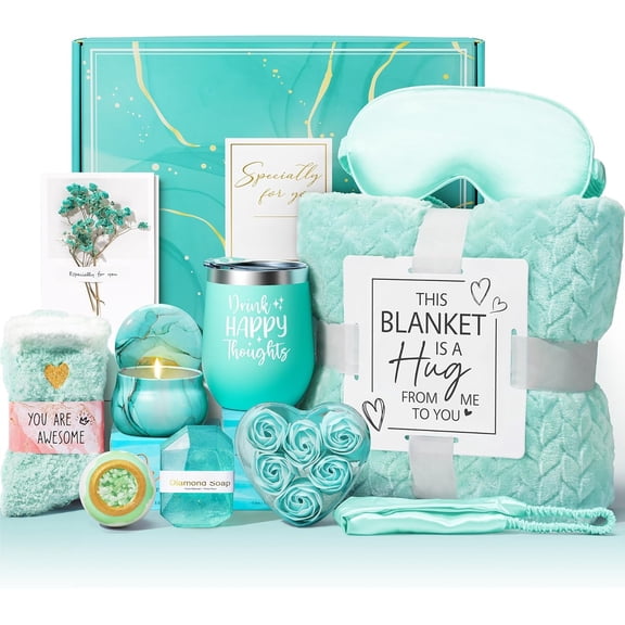 Birthday Gifts for Women Self Care Gifts Get Well Soon Gifts, Ocean Relaxing Spa Gifts Basket Care Package w/ Luxury Flannel Blanket, Unique Mothers Day Gifts Idea for Mom Her Friends Sister Wife