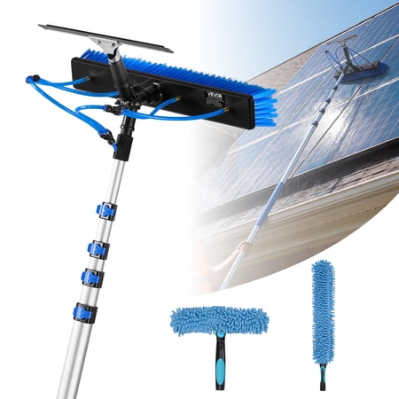 VEVOR Solar Panel Cleaning Kit, 26 ft, Water Fed Pole Kit with Cleaning Brush, Squeegee, Soap Dispenser, Extendable Aluminum Telescopic Pole, 180° Rotatable Brush Head, for Roof Mounted Solar Panels