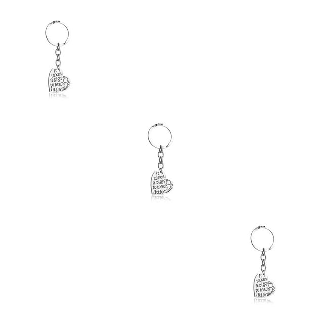 mmirethe Creative Teacher Keychain Heart-shape Key Chain Stainless Steel Chic Design Charms Pendants for Practical Gifts D1114 3Set