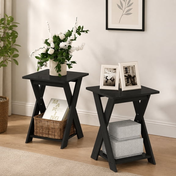 Furinno Modern Simplistic Criss-Crossed End Table,Espresso, Set of 2