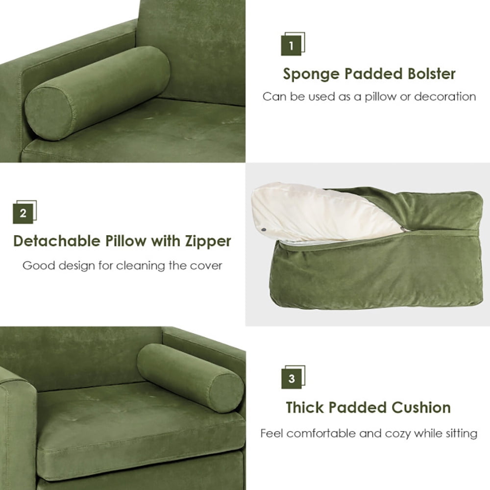 Finihen Upholstered Accent Chair, Modern Accent Chair with Bolster and Side Storage Pocket, for Living Room, Bedroom, Army Green