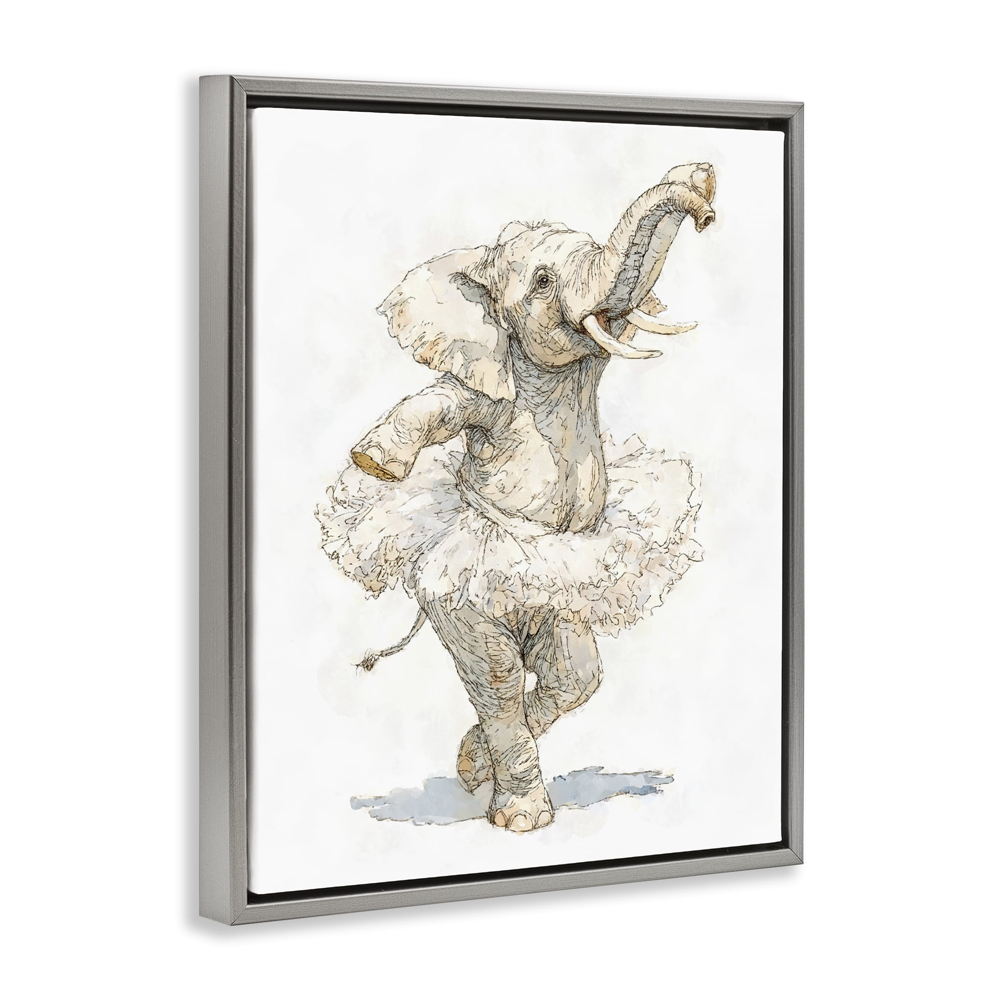 Ballet Elephant Tutu Gray Framed Floater Canvas Wall Art, design by Ziwei Li