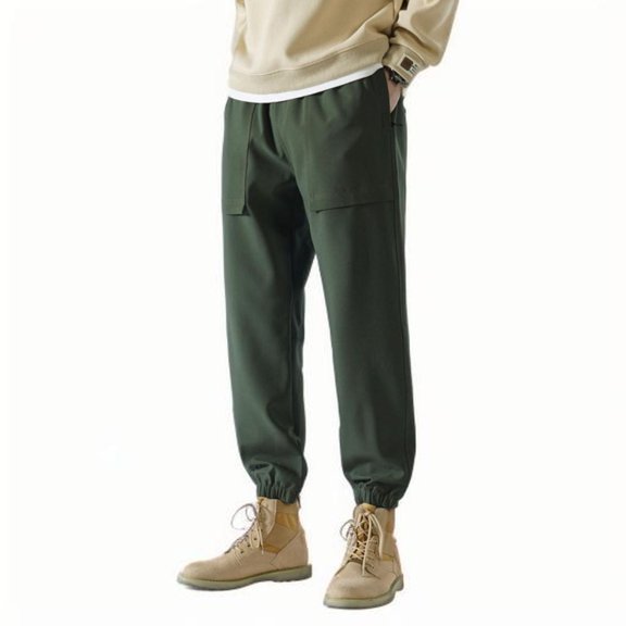 SSAAVKUY Mens Windproof and Waterproof Work Pants Casual Lightweight Pants Stretch Elastic Waist Drawstring Jogging Sweatpants Pants Army Green 8