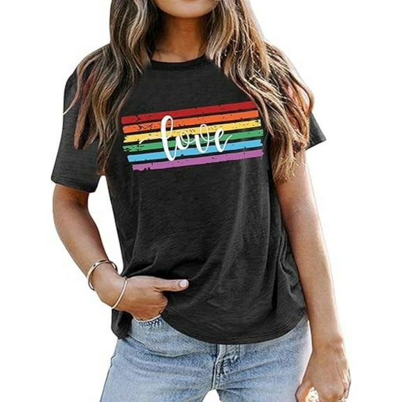 BESTLUCKY Pride Shirts for Women: Rainbows Heart Graphic Tees, Casual Short Sleeve, Celebrating LGBT Pride