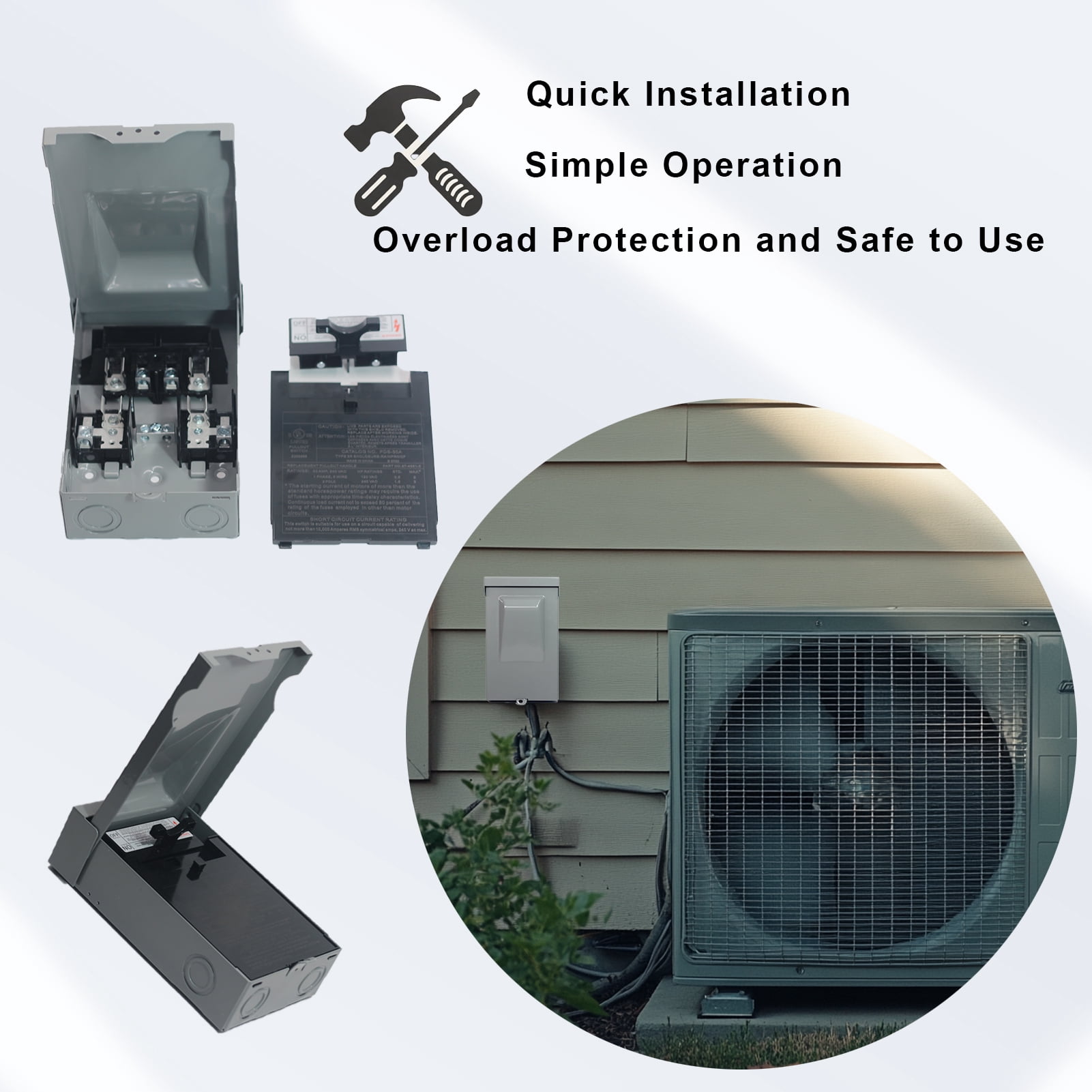 HIITIO 60 Amp 240V Fused AC Disconnect Box - Outdoor Waterproof Metal Electrical Enclosure with Safety Switch for HVAC, Air Conditioners & Heat Pumps - UL Listed