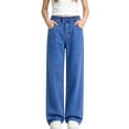 thumbnail image 2 of PureCasa Children's Pants for 2-14 Years Girls Solid Color Elastic Waist Straight Leg Jeans Loose Pull On Denim Pants with Pockets, 2 of 6