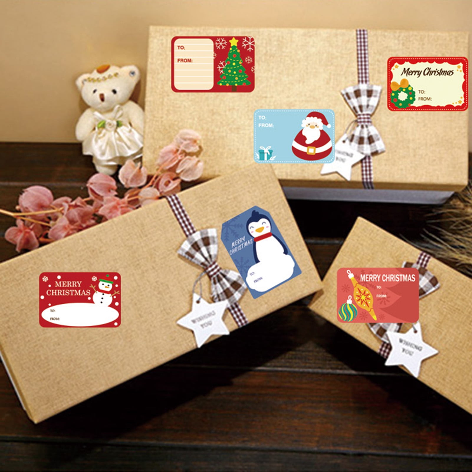 AYYUFE 60Pcs Christmas Gift Name Tags Good Sealing Effect Square Self-adhesive Bright Color Package Stickers for Envelope Sealing Christmas