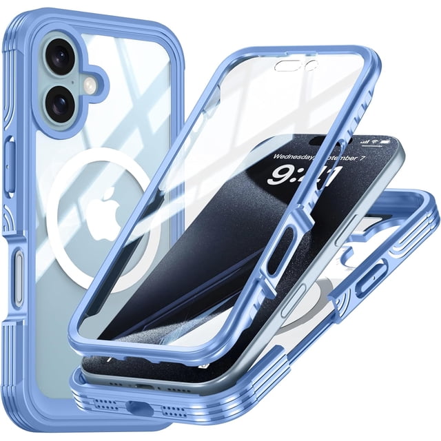 Étui Magnétique Conçu pour iPhone 16 Plus 6.7 Pouces Grade Militaire Robuste 360 Protection d'Écran Intégrée Compatible avec MagSafe Étui Transparente
