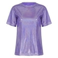 thumbnail image 3 of Alvivi Women's Short Sleeve Glitter Metallic T Shirt Tank Tops Holographic Rave Party Blouse Purple XL, 3 of 7