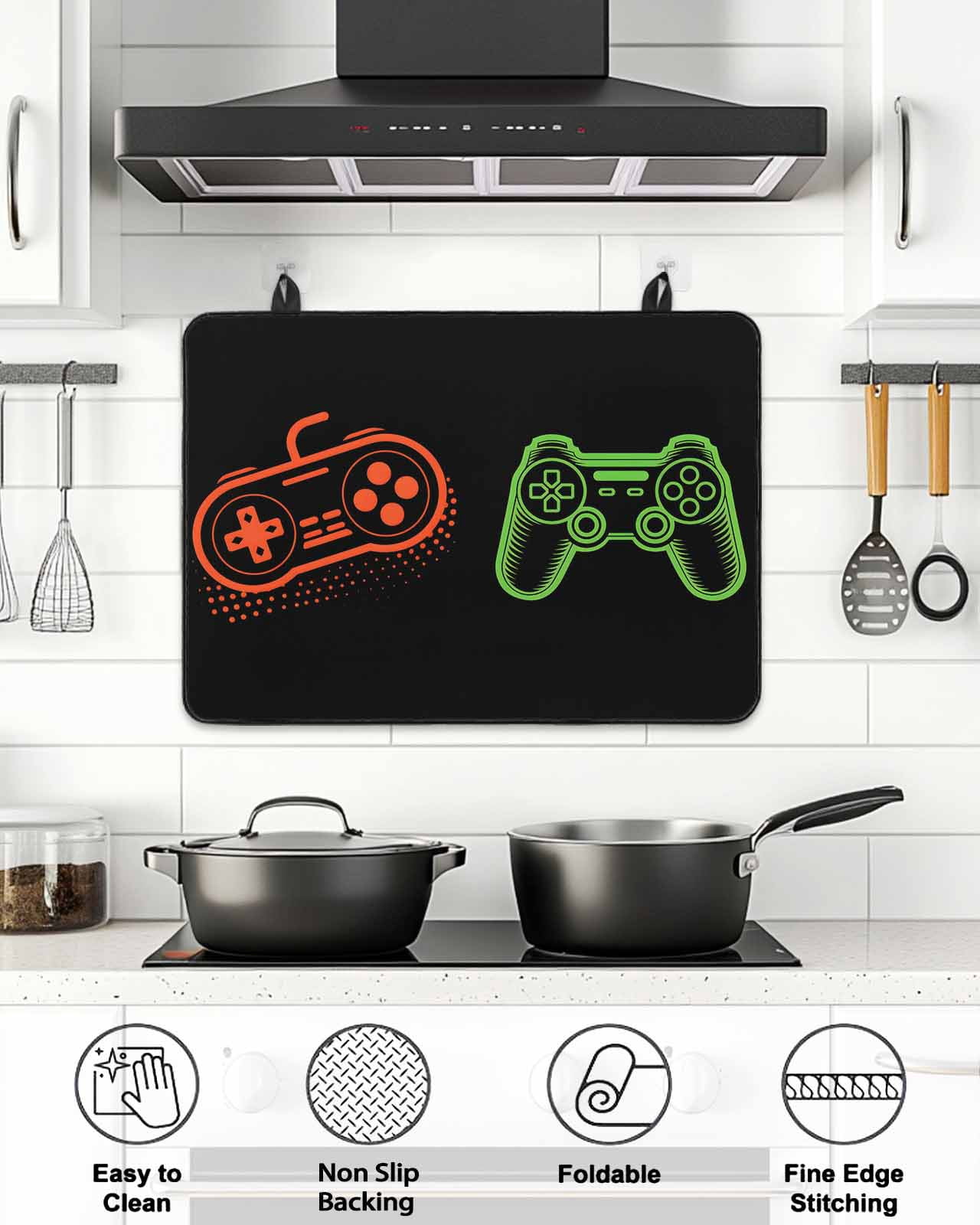 Stove Top Covers for Electric Stove, Game Controller Glass Stovetop Cover Protector, Modern Art Gaming Handheld Black Induction Cooktop Protector Oven Mat for Kitchen Countertop 31"x24"