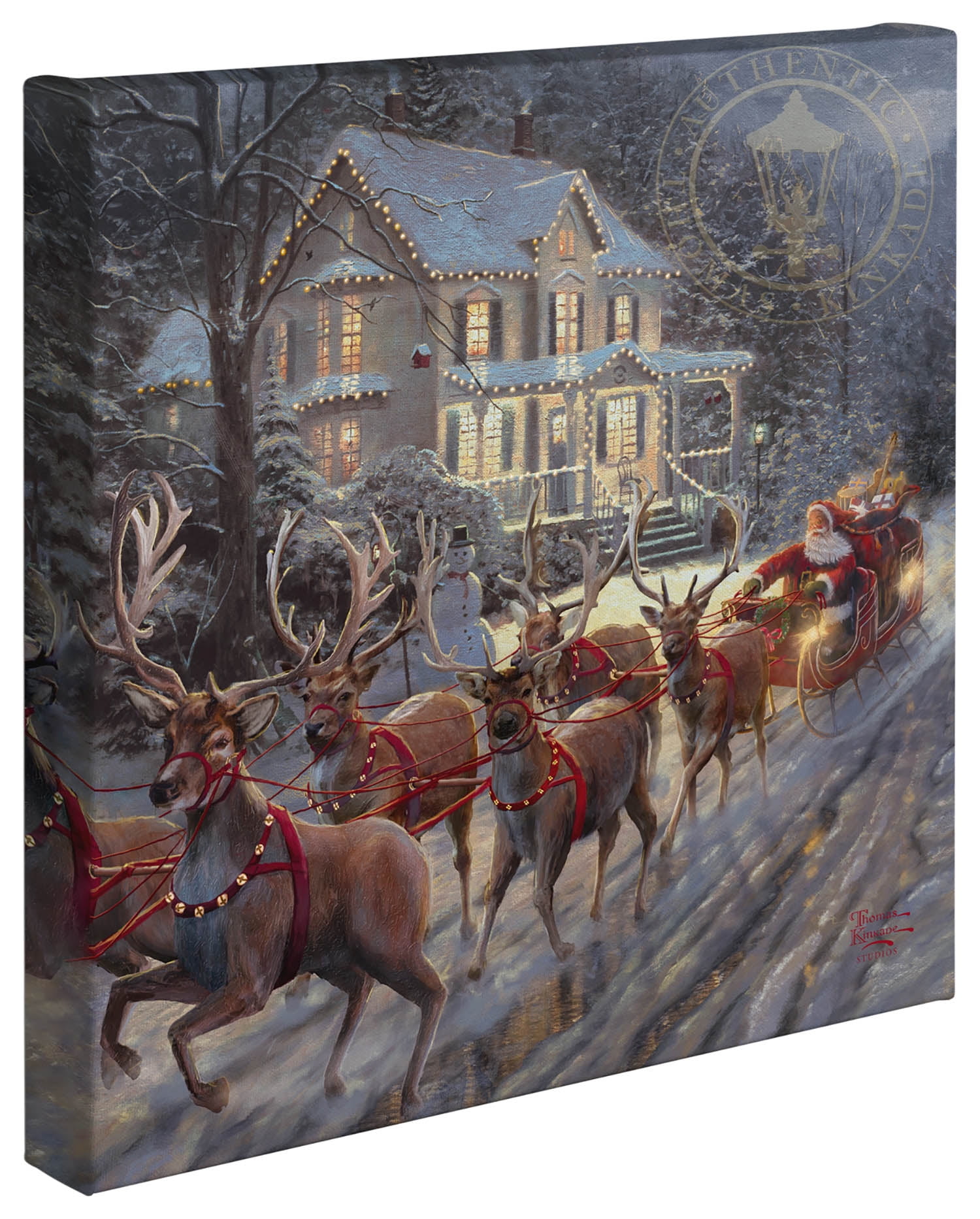 Thomas Kinkade Here Comes Santa Claus 14" x 14" Gallery Wrapped