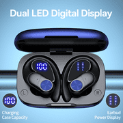 VEAT00L V6 Bluetooth Headphones Wireless Earbuds 88Hrs Playback Sport Ear Buds with Earhook Digital Display Charging Case IPX7 Waterproof Earbud Deep Bass Running Earphones for iOS Android Cellphone