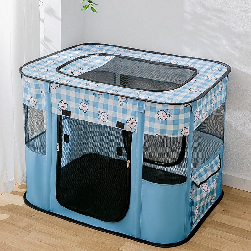 Door Folding Pet Crate Cage Cat Carrier Dog Cat Kennel,ZBH,Blule