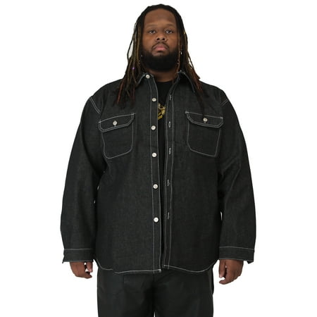 Vibes Big Men Button Down CPO Denim Jacket Dark Black Rinse (Best Way To Wash Down Jacket)
