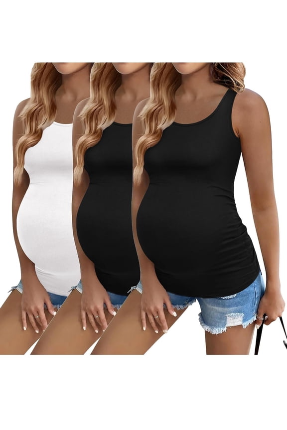 Ekoauer 3 Pack Sleeveless Pre-Pregnancy Basic Shirt Tunic Tank Top for Women Maternity 3 Pack Stretch Clothes