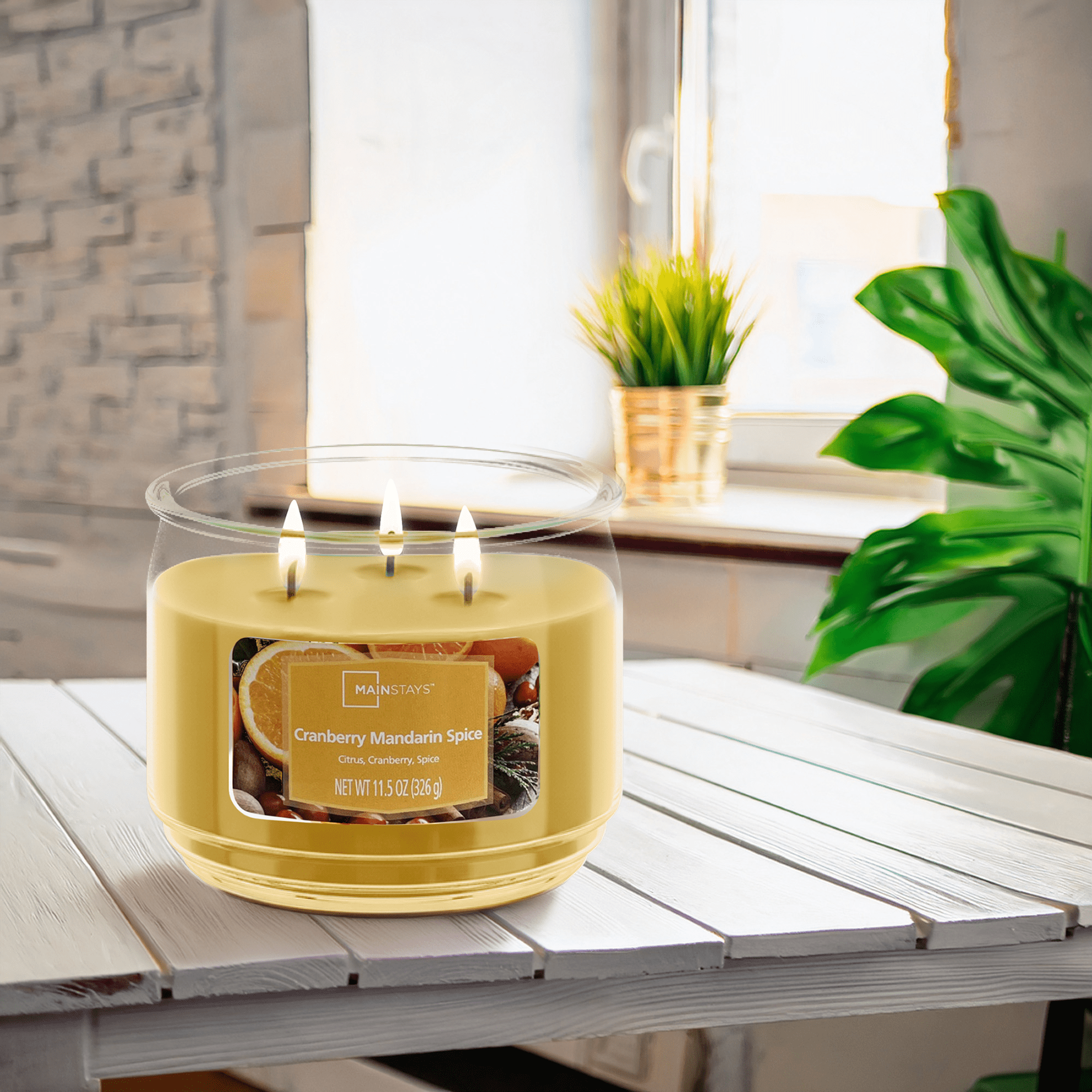 (3 pack) Mainstays 3-Wick Scented Glass Jar Candle, Cranberry Mandarin Spice, 11.5 oz