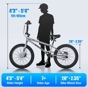 SPATIAL 20 BMX Bicycle,Fits Rider for 43 - 54, Dual Disc Brakes BMX Bikes,2 Pegs Single Speed Bike