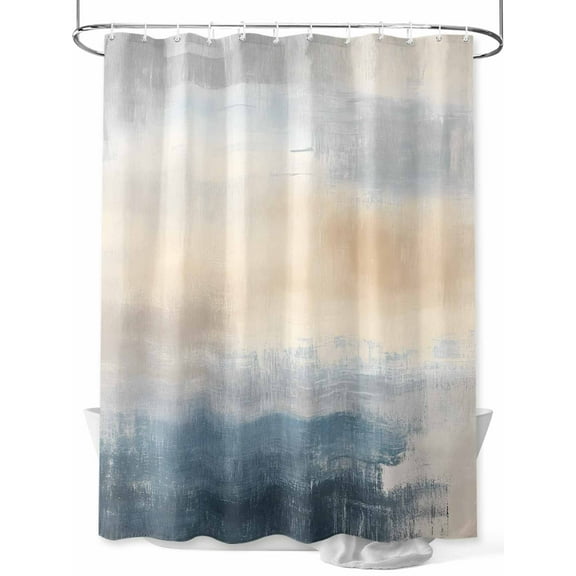 Ombre Blue Navy Beige Shower Curtain, Modern Abstract Art Waterproof Shower Curtain Set with 12 Hooks Lightweight Washable Fabric Shower Curtains for Bathroom 72x84 Inches