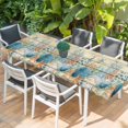 thumbnail image 2 of Vintage Beige Coastal Table Cloths for 8 Foot Rectangle Tables, Summer Beach Starfish Shell Coral Nautical Patio Waterproof Elastic Fitted Tablecloths, Washable Rectangular Table Cover for Camping, 2 of 8