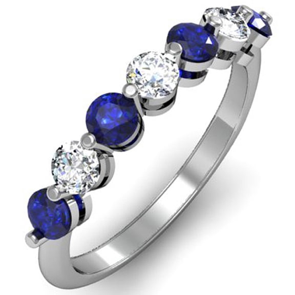 Dazzlingrock Collection 18K Round Blue Sapphire and White Diamond Ladies 7 Stone Bridal Wedding Band Ring, White Gold, Size 5