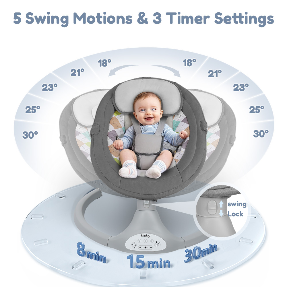 Caveen Electric Baby Swing with Remote Control, Grey photo 2