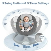 Electric Baby Swing, Caveen Infant Swing Rocker with Remote Control, 5 Sway Speeds, Bluetooth Music, Grey