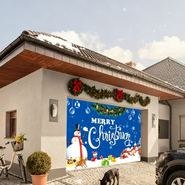 Uuiauoio Christmas Garage Banner Polyester Holiday Decorations Large Outdoor Indoor Party Backdrop Festive Scene Door Wall Hanging for Xmas New Year Seasonal Celebration