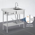thumbnail image 4 of Studyset Stainless Steel Laundry Utility Sink, Freestanding Single Bowl Kitchen Sink with Hot & Cold Water Faucet, Built-In Wash Board, Drawer, Drain Basket, Dish Rack for Laundry Room, Garage, 4 of 8
