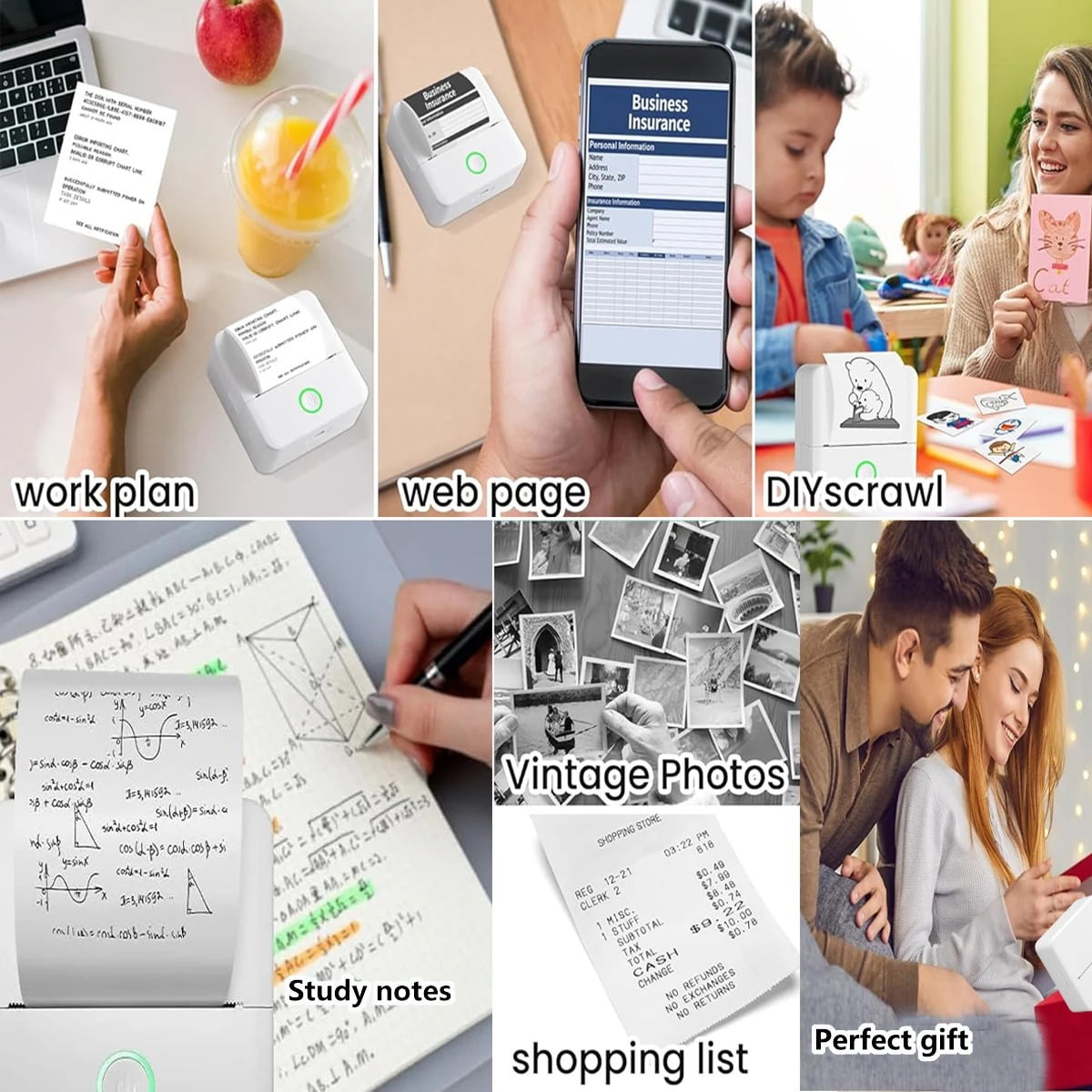 Mini Printer, Inkless Sticker Maker, Free Cut Small Pocket Printer, Portable Thermal Printer ,Fast-Drying Ink with Crisp Output
