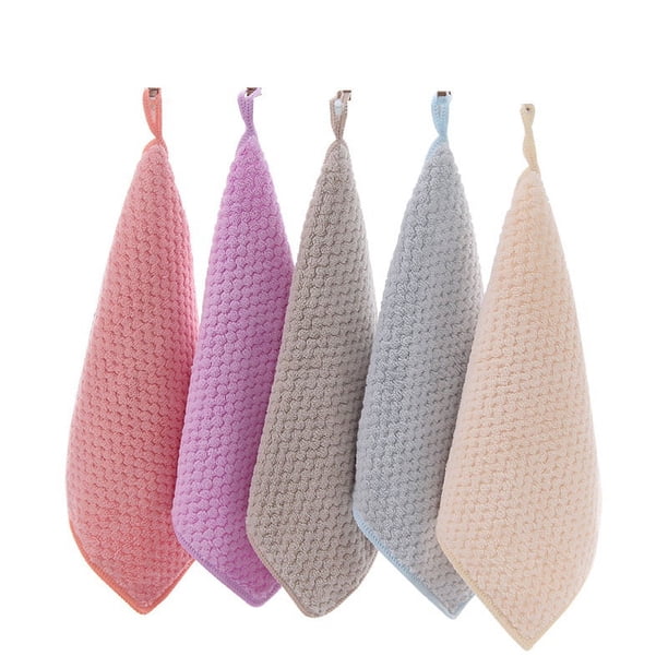 Juego de 5 toallas de mano de cocina con anillos Toallas de mano suaves y de secado rápido Toallas de mano cuadradas finas para colgar con pequeñas toallas de secado colgantes para baños de cocina