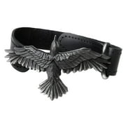 Alchemy Gothic One Size Adjustable Black Leather Consort Wriststrap With Highlighted Trailing Edge Feathers
