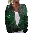 thumbnail image 2 of Halloween Cardigan for Women Funny Halloween Pumpkin Womens Cardigan Sweaters Button Knit Cropped Long Sleeve Fall Winter Holiday Soft Sweatshirt Tops Green 2XL, 2 of 6