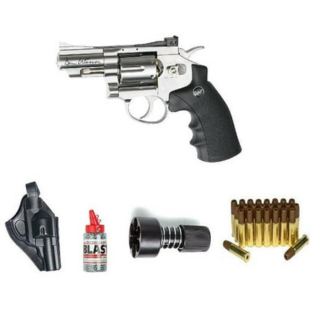ASG Dan Wesson Revolver Steel BB Air Gun with Holster/Cartridges/Extra BBs/Speed Loader, Silver,
