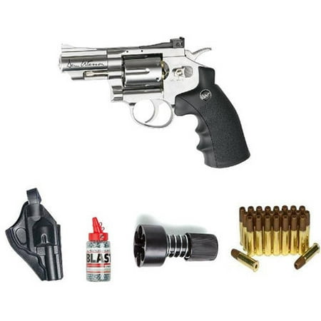 Single Action Army Revolver ASG Dan Wesson Revolver Steel BB Air Gun with Holster/Cartridges/Extra BBs/Speed Loader, Silver, 2.5