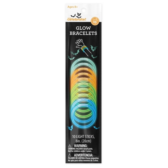 Glow Bracelet Party Favors, Blue/Green/Orange, 8", 10 Count, Halloween by Way To Celebrate