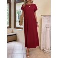 thumbnail image 4 of Burgundy Solid Batwing Sleeve Maxi Casual Dress For Women Summer, 4 of 5