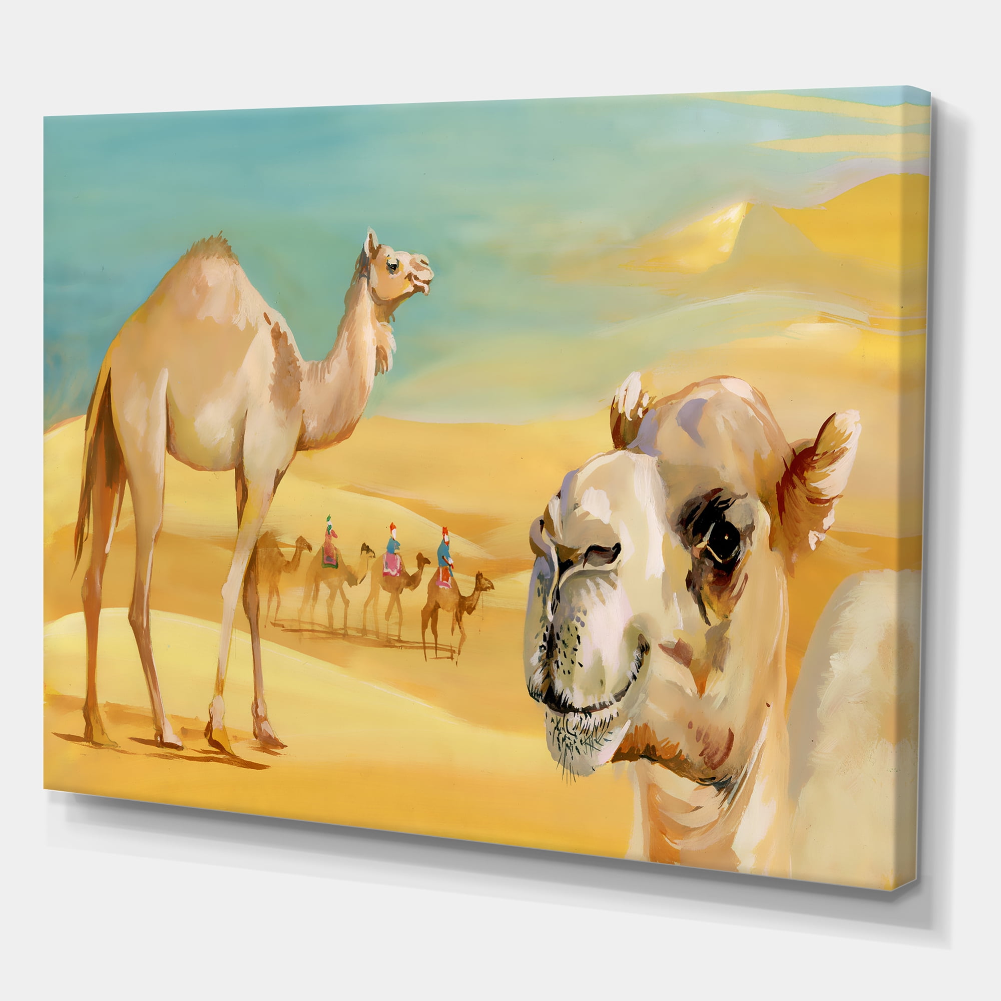 Designart ' Camels In Wild Desert II ' Farmhouse Canvas Wall Art Print