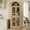 glass door-Oak, variant on Arched Farmhouse Bookshelf with Doors & Drawers 71.4" Tall Wooden Display Cabinet 15.83" Deep Rounded Bookcase, Oak