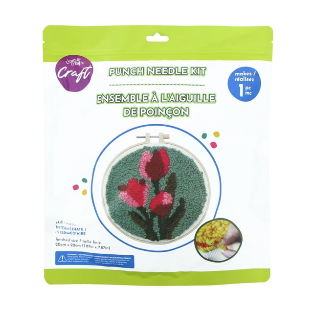 UNIQUE CREATIV CRAFT Punch Needle Kit – Tulip, 1 pc, Age 8+, Intermediate, 20×20 cm
