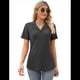 thumbnail image 3 of Camisas de Mujer con Cuello de Solapa, Cuello en V, Blusa de Corta, Blusa Informal Elegante. Gris M, 3 of 9