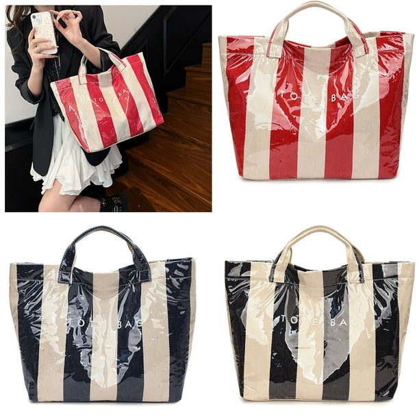 Bolsa de PVC para mujer | Bolsa impermeable con estampado de letras | Bolso de plástico brillante de gran capacidad | Interior de poliéster y papel kraft | Bolsa de regalo ecológica y reutilizable