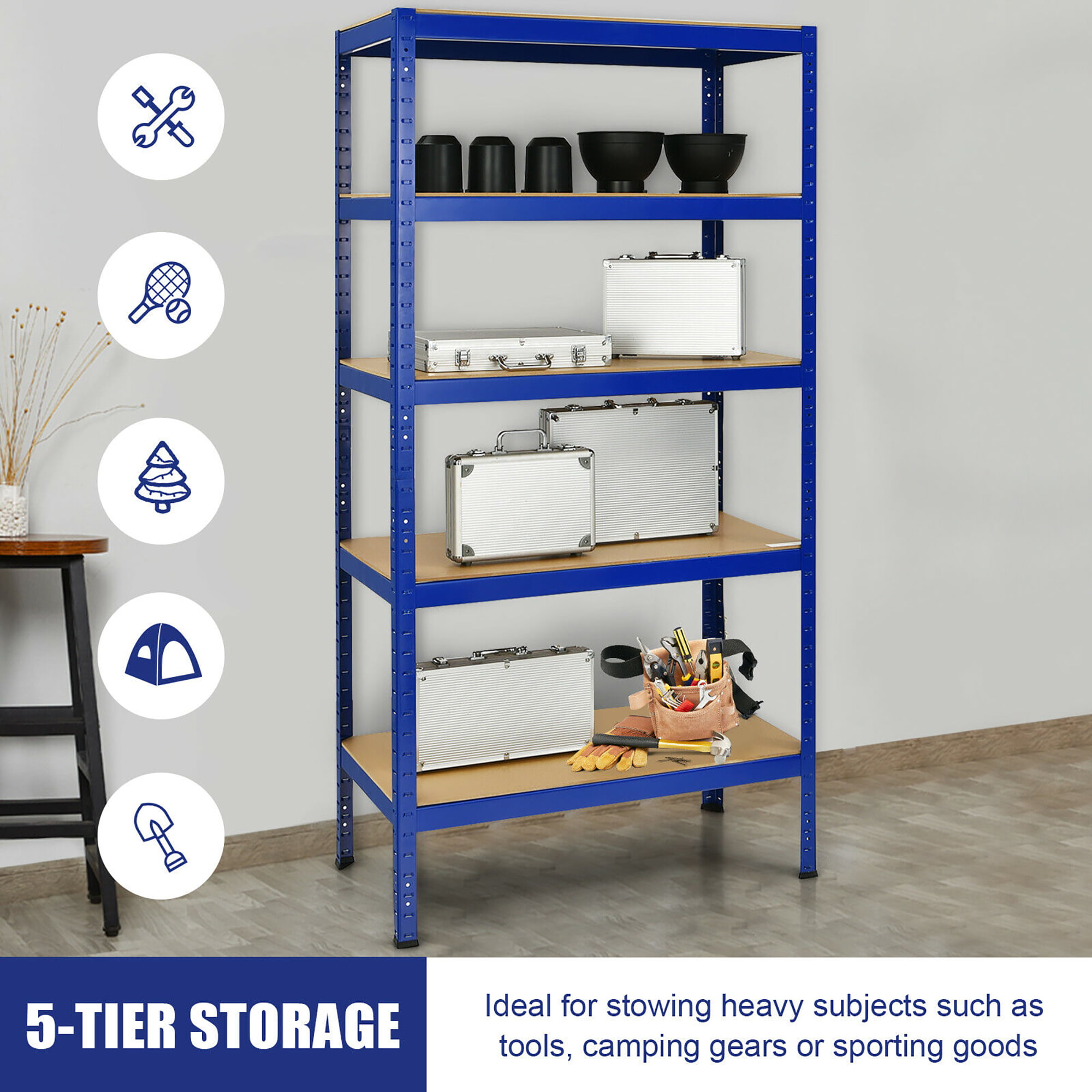Blue Metal 5 Tier Corner Garage Shelves Shelving Racking Storage 180x90x60cm 
