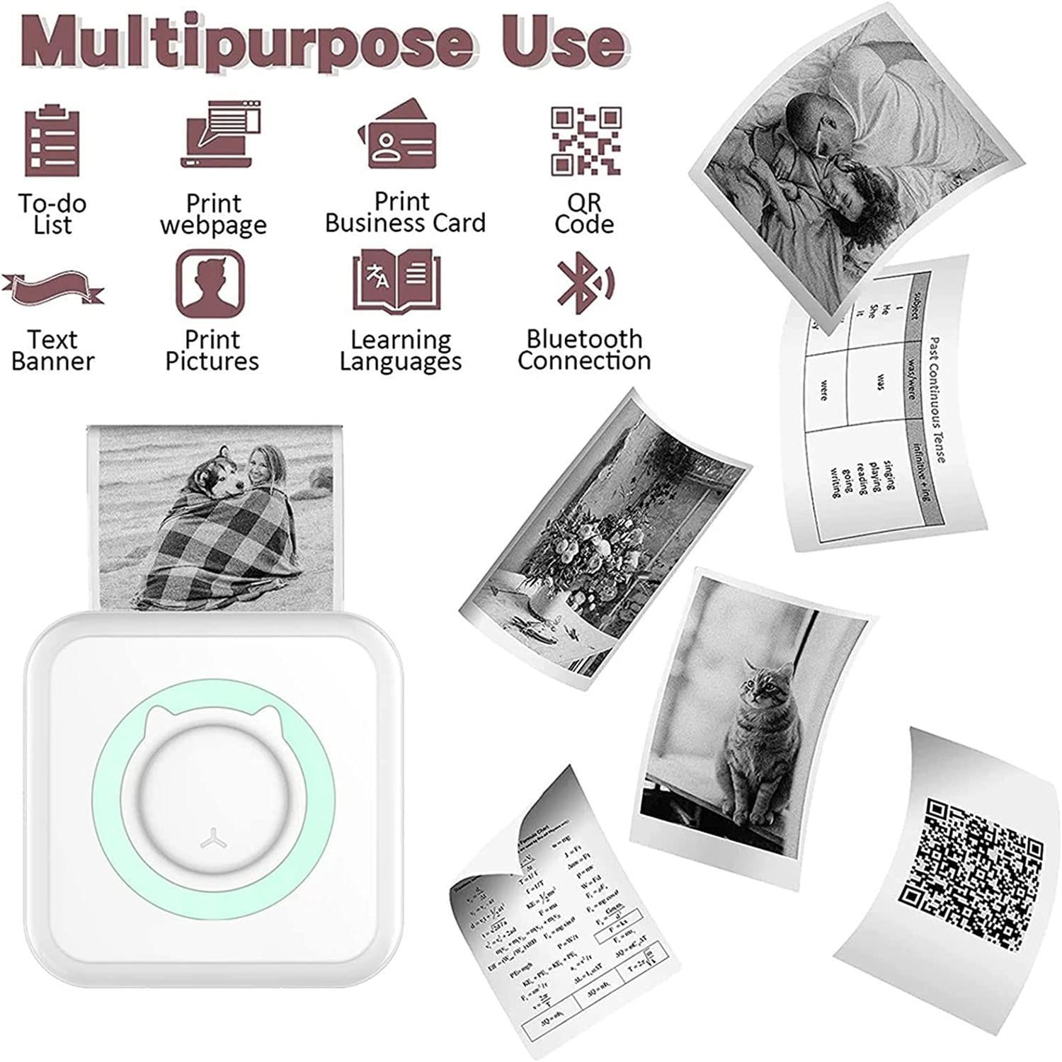 Mini Printer Portable, Pocket Thermal Printer with 13 Rolls Printing Paper, Wireless Instant Photo Printer Compatible with IOS Android for Picture Receipt Label Note QR Code Inkless Printing
