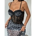 thumbnail image 3 of Women'S Summer Leopard Print Off Shoulder Dress, Waist Bodycon Long, Mesh Layers Grey L, 3 of 8
